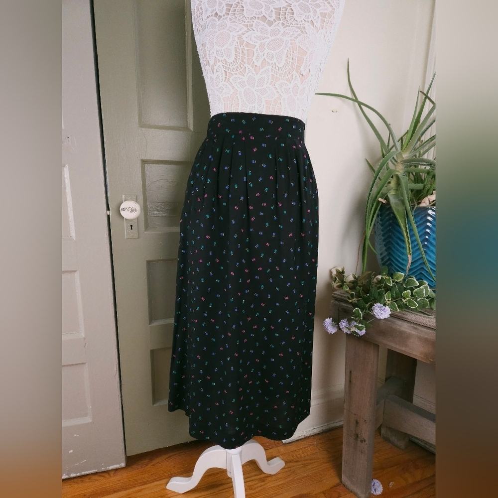 Norton McNaughton Vintage 80s Geometric Black Neon Rayon Midi Skirt S/M